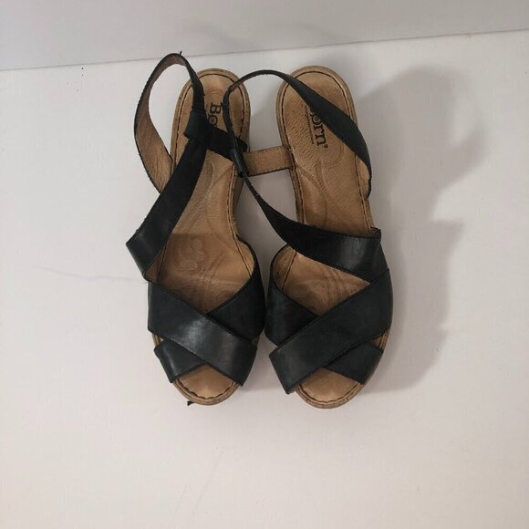 BORN Sandals Women's Size 10 Black Wedge Open Toe Shoes CQL12 883603 - Picture 12 of 12
